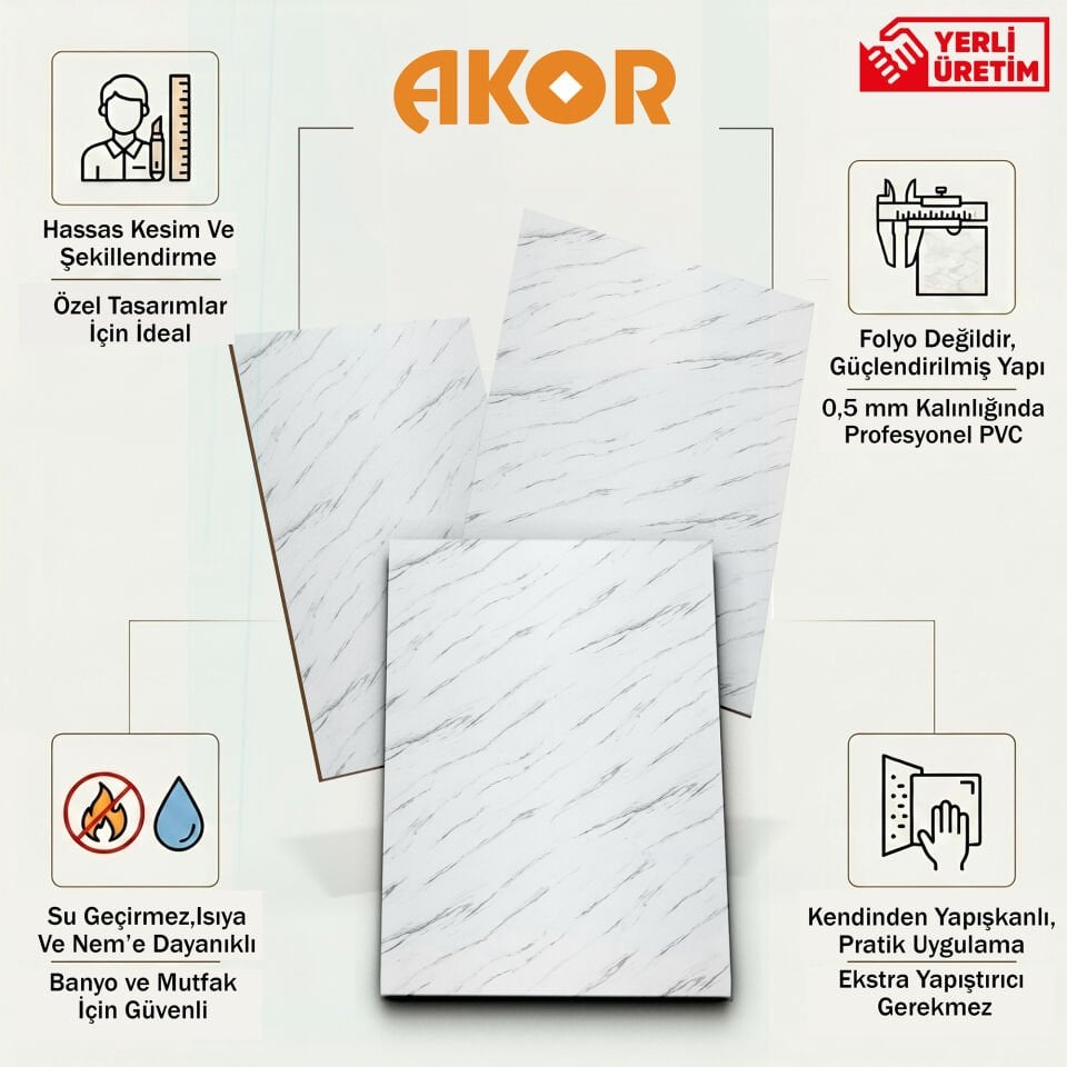 Kendinden Yapışkanlı PVC Duvar & Zemin Kaplama 120x60 cm Suya Dayanıklı Dekoratif Panel