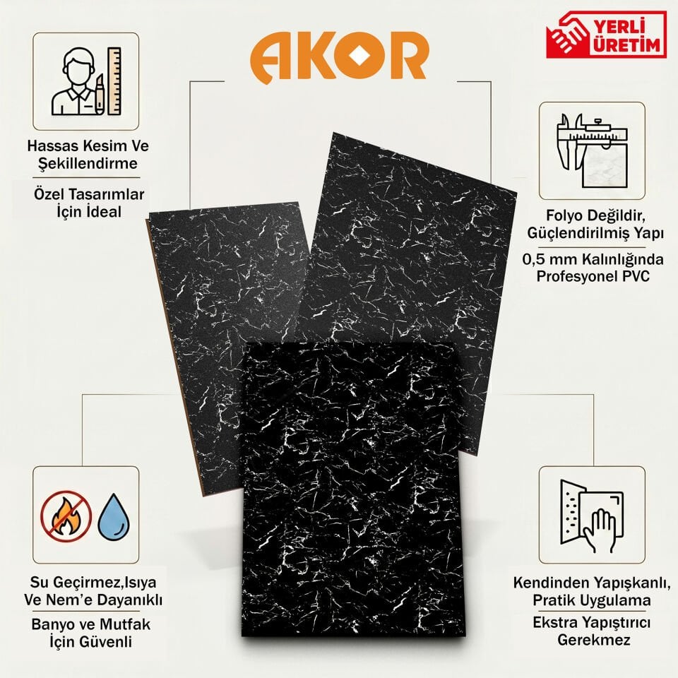 Kendinden Yapışkanlı PVC Duvar & Zemin Kaplama 120x60 cm Suya Dayanıklı Dekoratif Panel