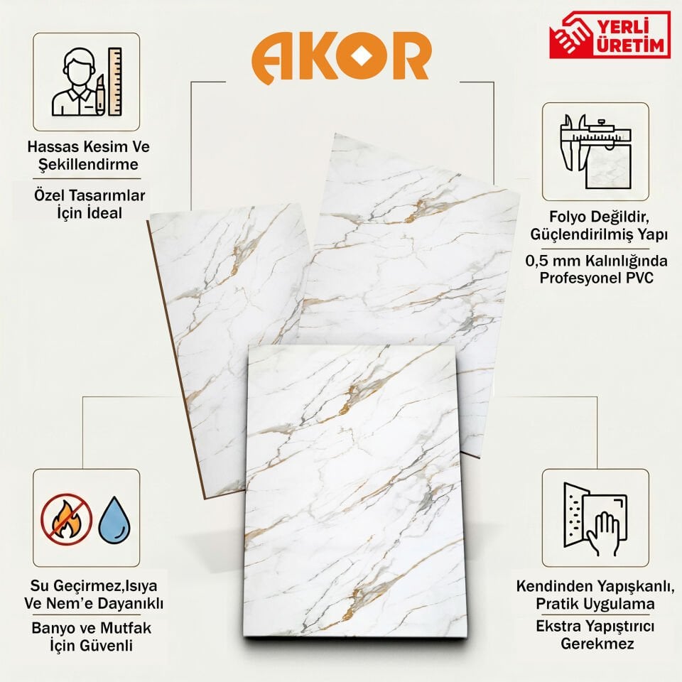 Kendinden Yapışkanlı PVC Duvar & Zemin Kaplama 120x60 cm Suya Dayanıklı Dekoratif Panel