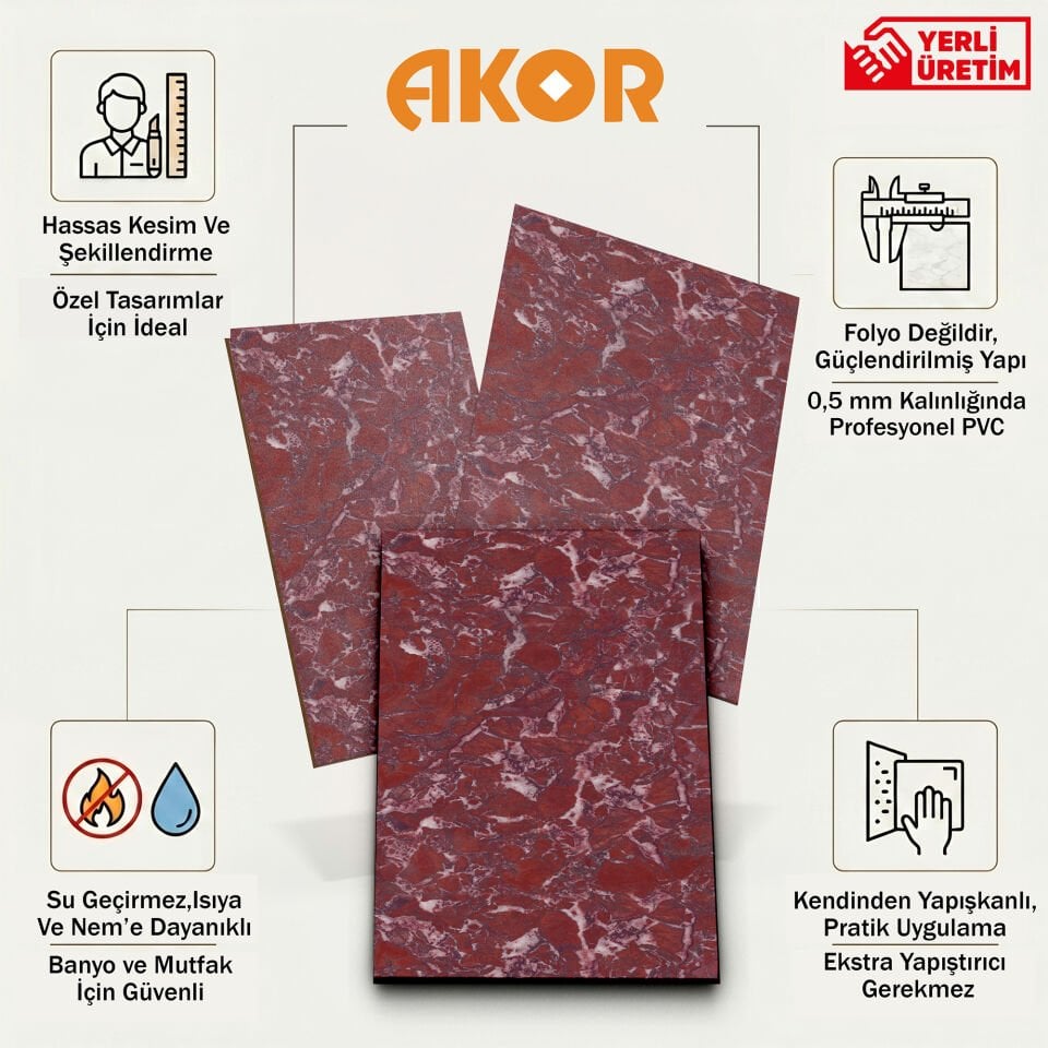 Kendinden Yapışkanlı PVC Duvar & Zemin Kaplama 120x60 cm Suya Dayanıklı Dekoratif Panel