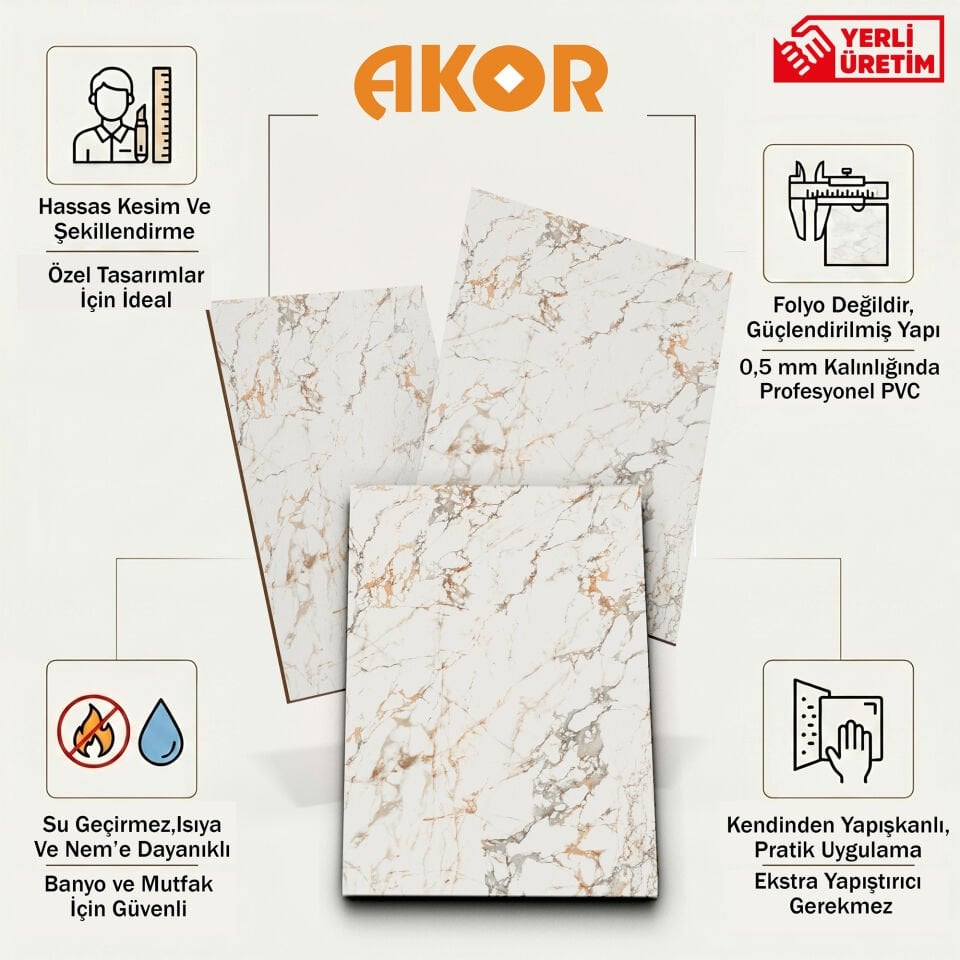 Kendinden Yapışkanlı PVC Duvar & Zemin Kaplama 120x60 cm Suya Dayanıklı Dekoratif Panel