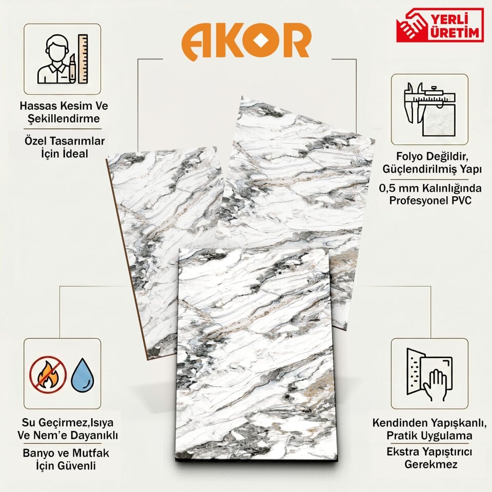 Kendinden Yapışkanlı PVC Duvar & Zemin Kaplama 120x60 cm Suya Dayanıklı Dekoratif Panel