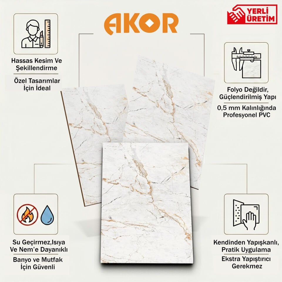Kendinden Yapışkanlı PVC Duvar & Zemin Kaplama 120x60 cm Suya Dayanıklı Dekoratif Panel