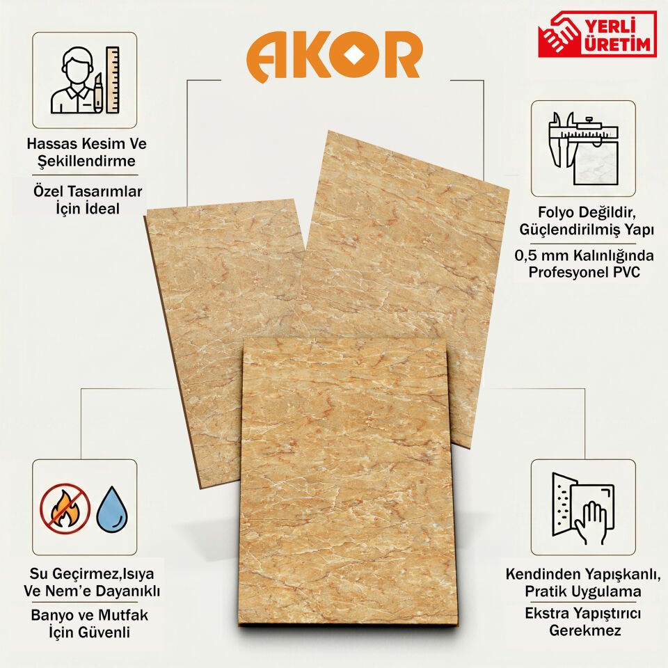 Kendinden Yapışkanlı PVC Duvar & Zemin Kaplama 120x60 cm Suya Dayanıklı Dekoratif Panel