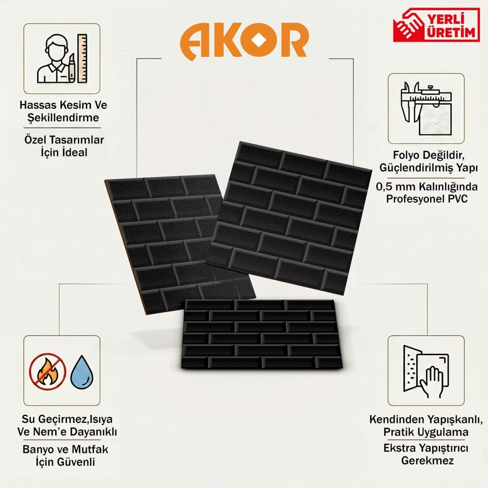 Kendinden Yapışkanlı PVC Duvar & Zemin Kaplama 30x30 cm Suya Dayanıklı Dekoratif Panel