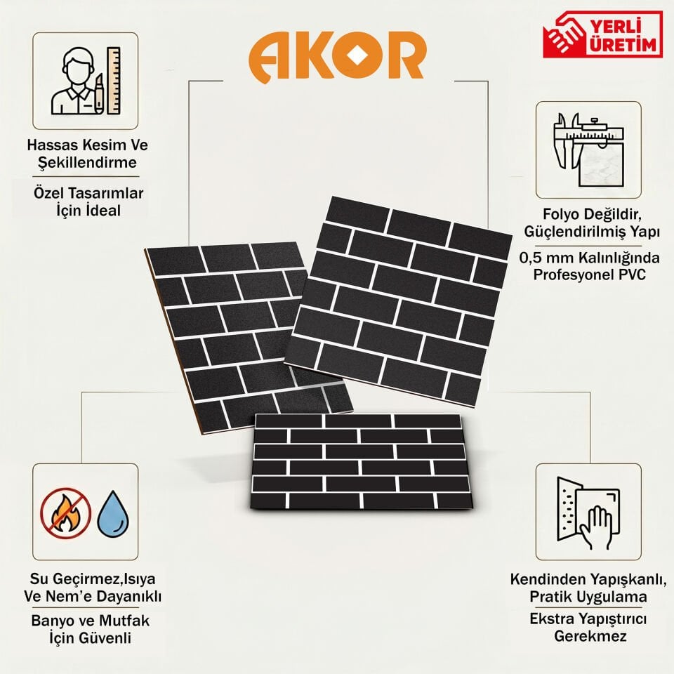 Kendinden Yapışkanlı PVC Duvar & Zemin Kaplama 30x30 cm Suya Dayanıklı Dekoratif Panel