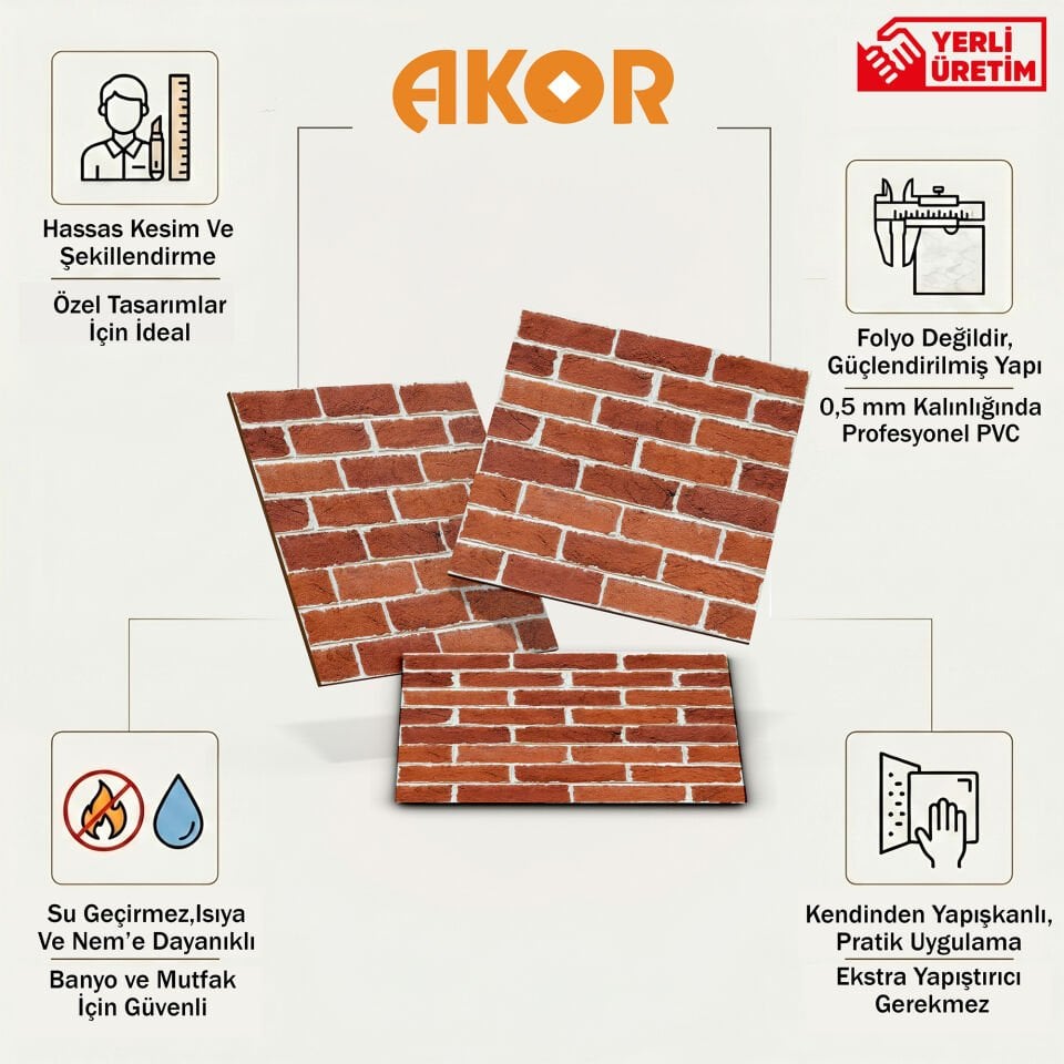 Kendinden Yapışkanlı PVC Duvar & Zemin Kaplama 30x30 cm Suya Dayanıklı Dekoratif Panel