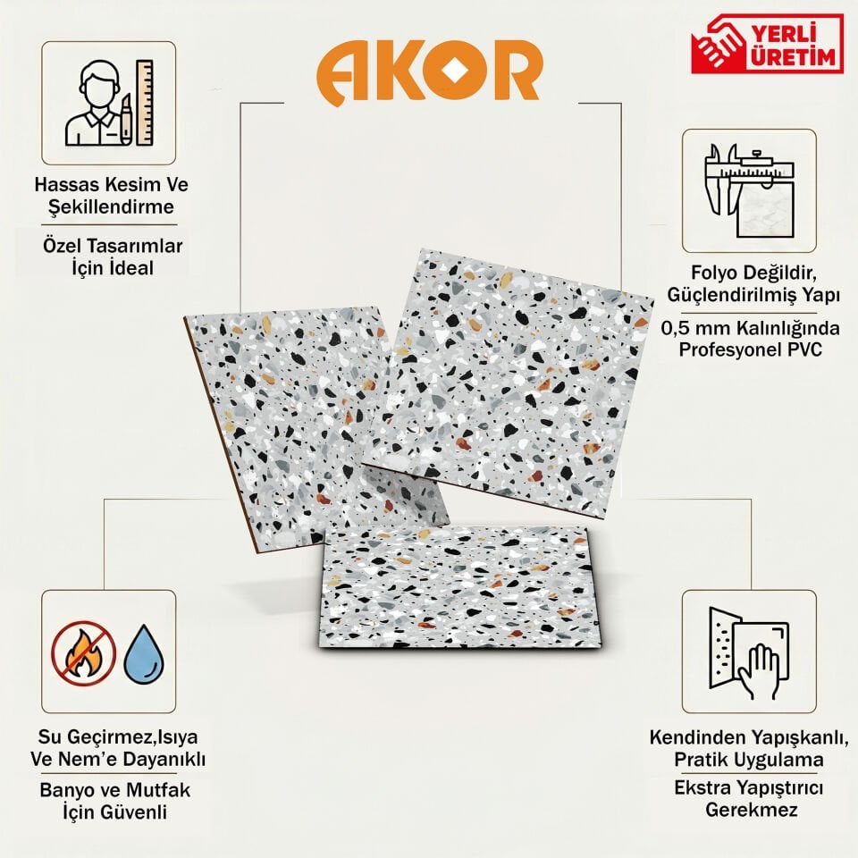 Kendinden Yapışkanlı PVC Duvar & Zemin Kaplama 30x30 cm Suya Dayanıklı Dekoratif Panel