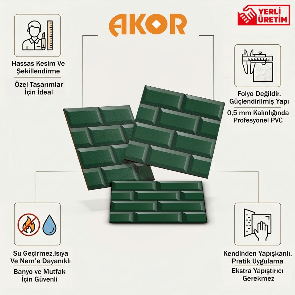 Kendinden Yapışkanlı PVC Duvar & Zemin Kaplama 30x30 cm Suya Dayanıklı Dekoratif Panel