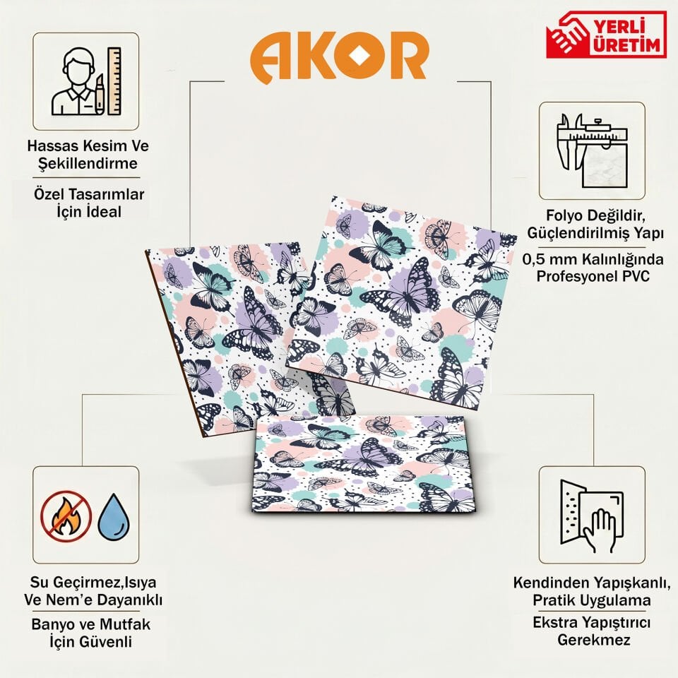 Kendinden Yapışkanlı PVC Duvar & Zemin Kaplama 30x30 cm Suya Dayanıklı Dekoratif Panel