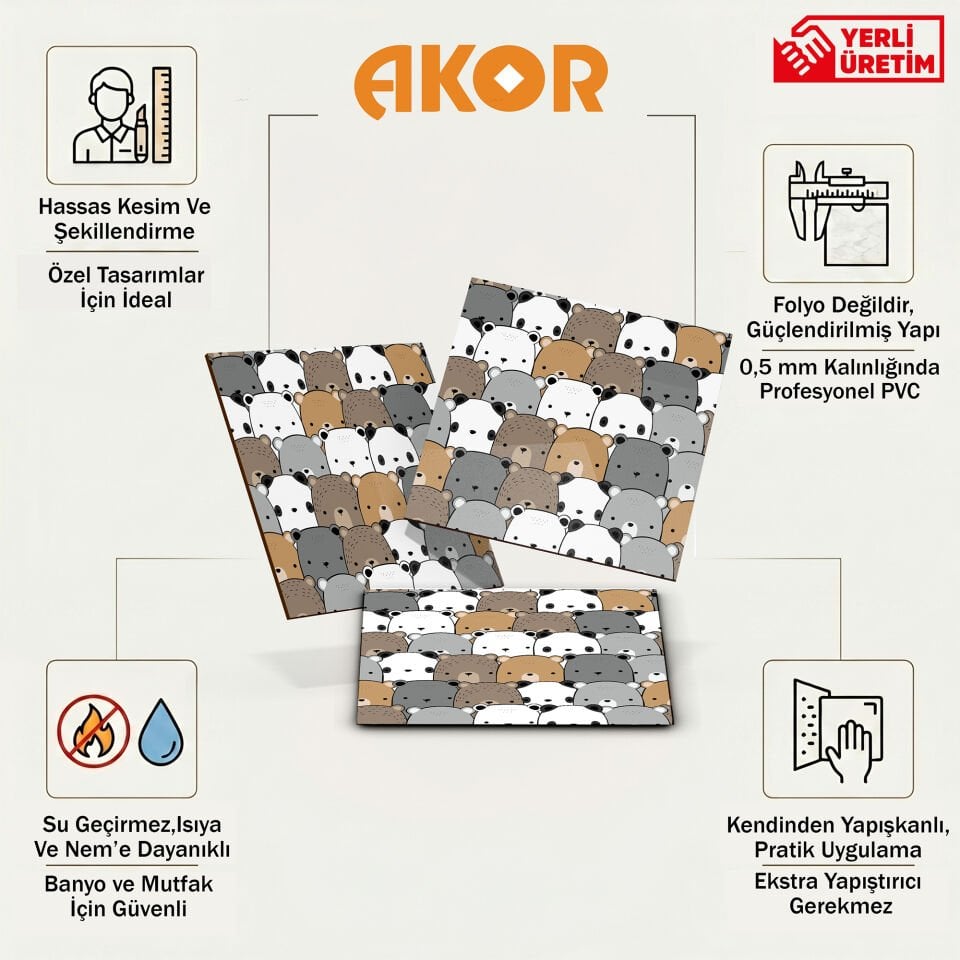 Kendinden Yapışkanlı PVC Duvar & Zemin Kaplama 30x30 cm Suya Dayanıklı Dekoratif Panel