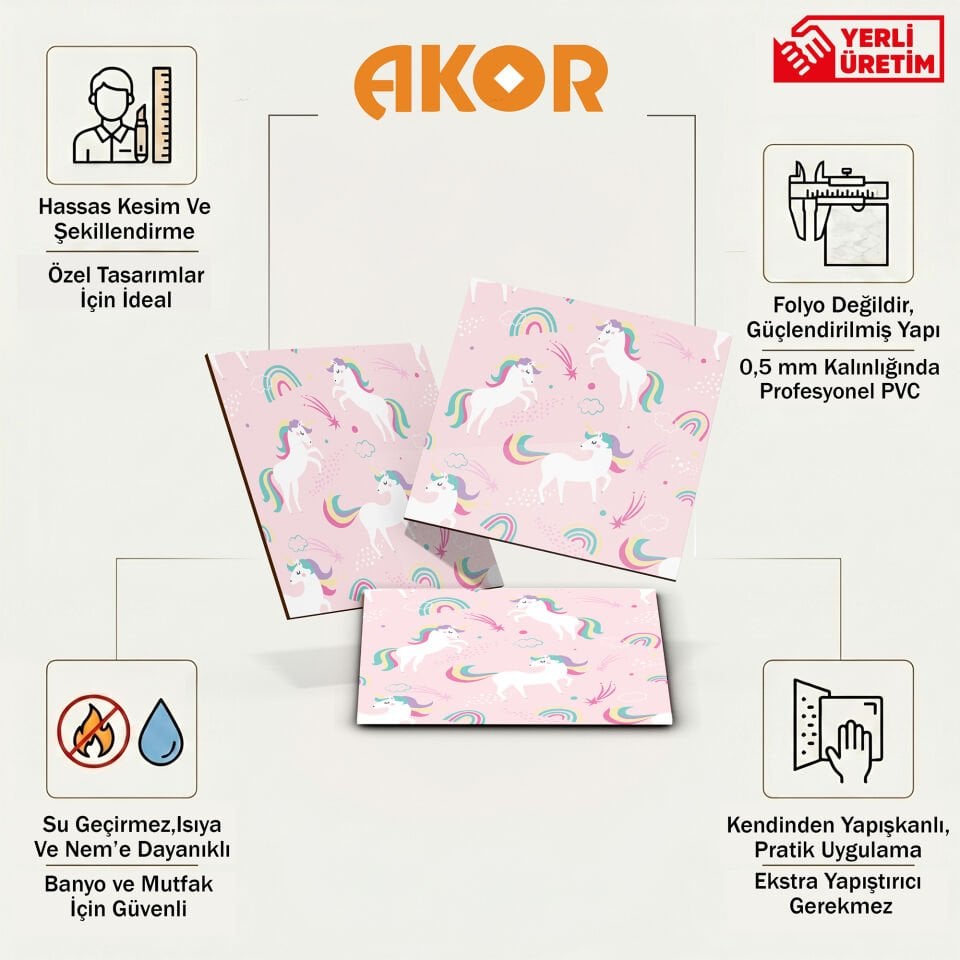 Kendinden Yapışkanlı PVC Duvar & Zemin Kaplama 30x30 cm Suya Dayanıklı Dekoratif Panel