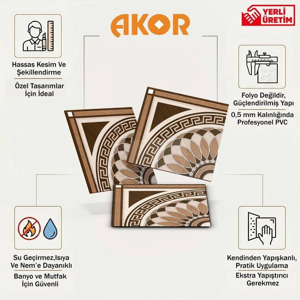 Kendinden Yapışkanlı PVC Duvar & Zemin Kaplama 30x30 cm Suya Dayanıklı Dekoratif Panel
