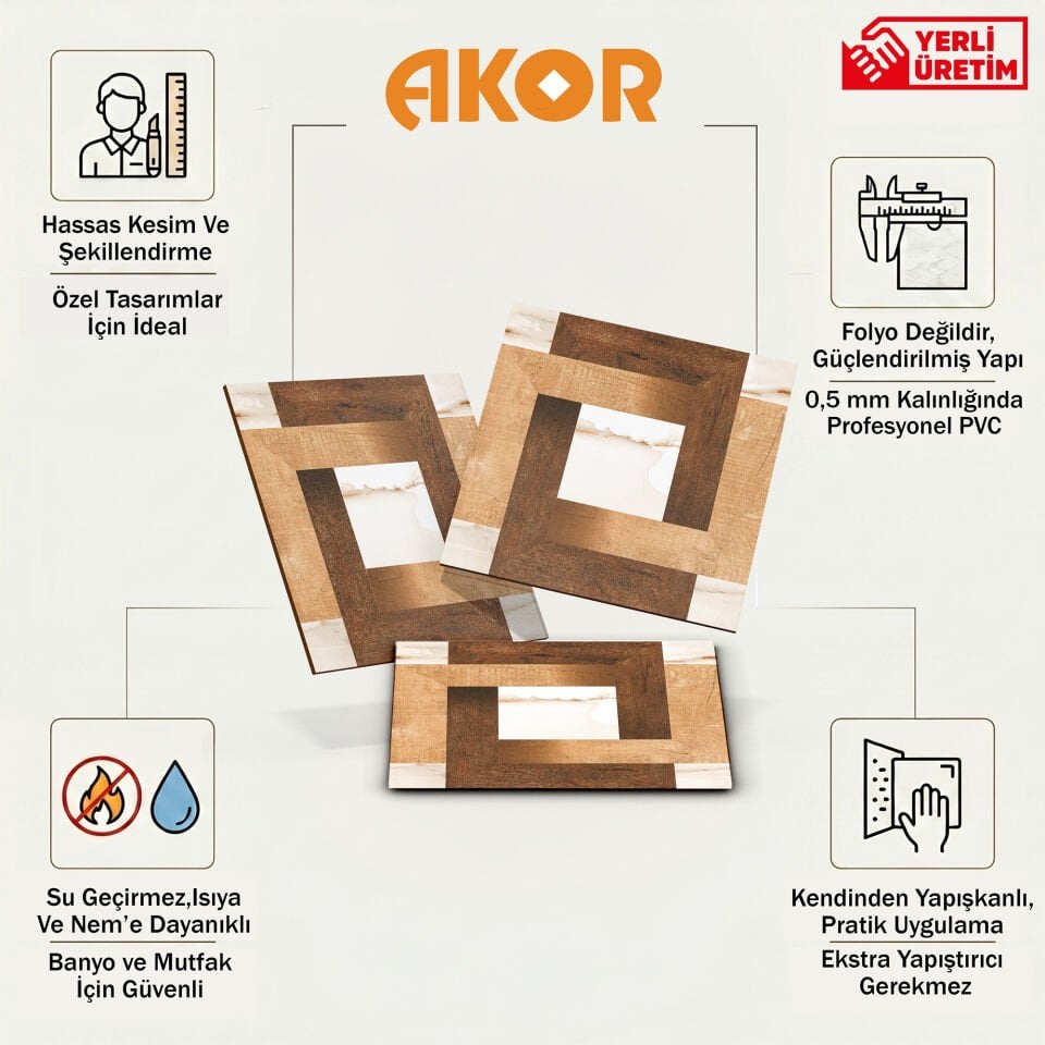 Kendinden Yapışkanlı PVC Duvar & Zemin Kaplama 30x30 cm Suya Dayanıklı Dekoratif Panel
