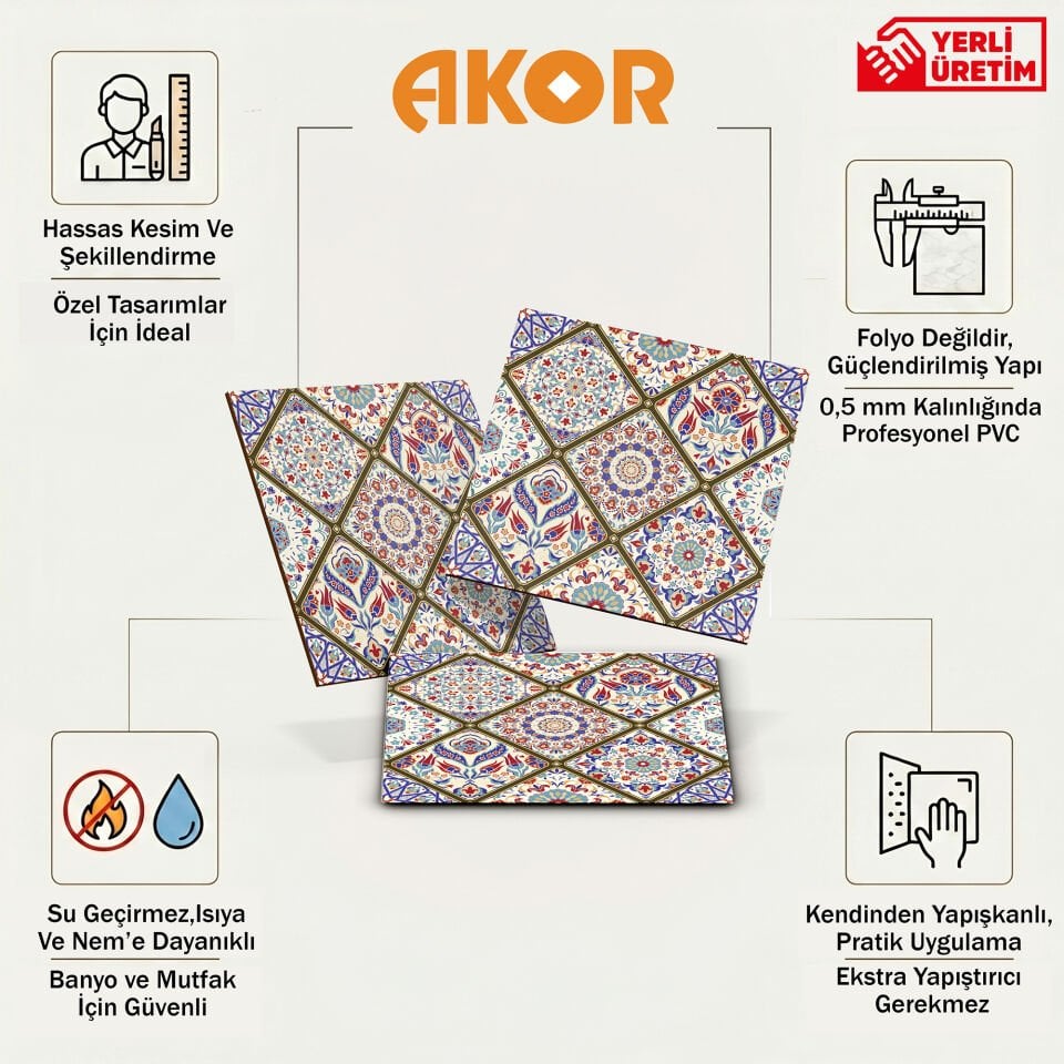 Kendinden Yapışkanlı PVC Duvar & Zemin Kaplama 30x30 cm Suya Dayanıklı Dekoratif Panel