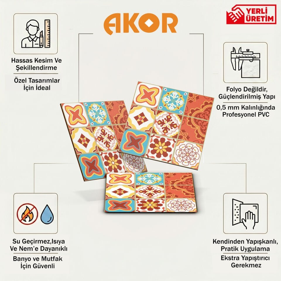 Kendinden Yapışkanlı PVC Duvar & Zemin Kaplama 30x30 cm Suya Dayanıklı Dekoratif Panel