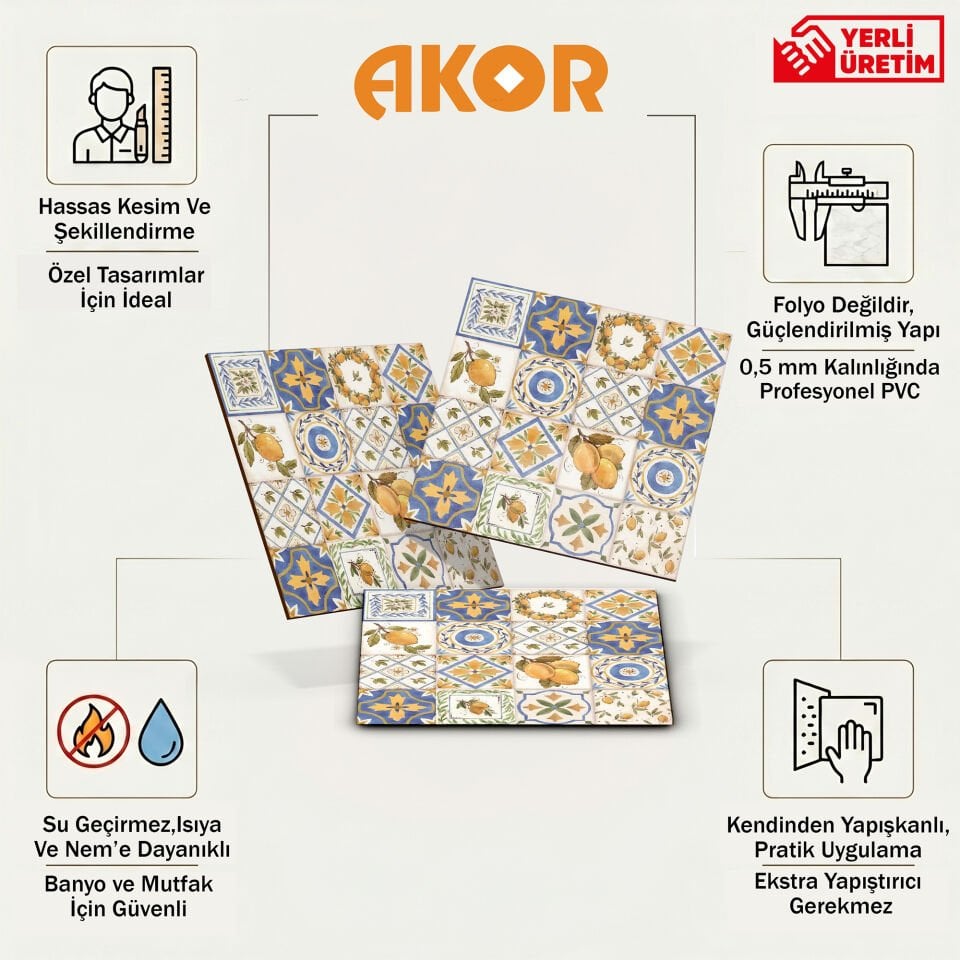 Kendinden Yapışkanlı PVC Duvar & Zemin Kaplama 30x30 cm Suya Dayanıklı Dekoratif Panel