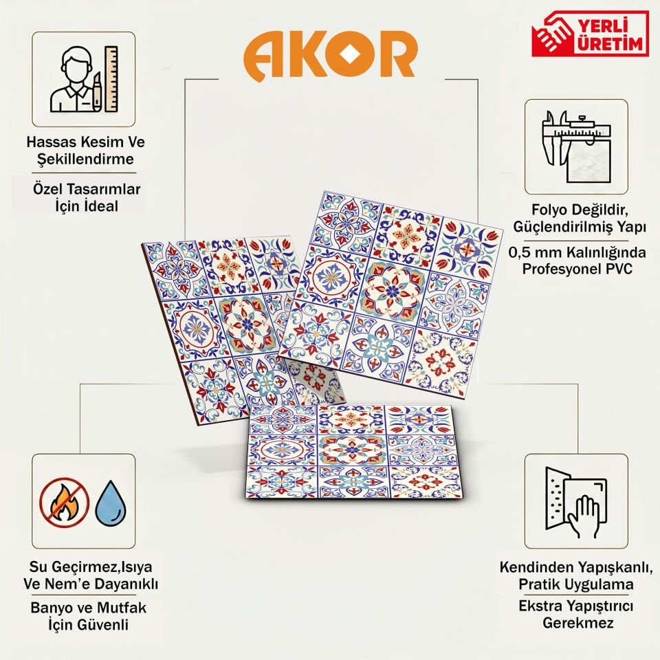 Kendinden Yapışkanlı PVC Duvar & Zemin Kaplama 30x30 cm Suya Dayanıklı Dekoratif Panel