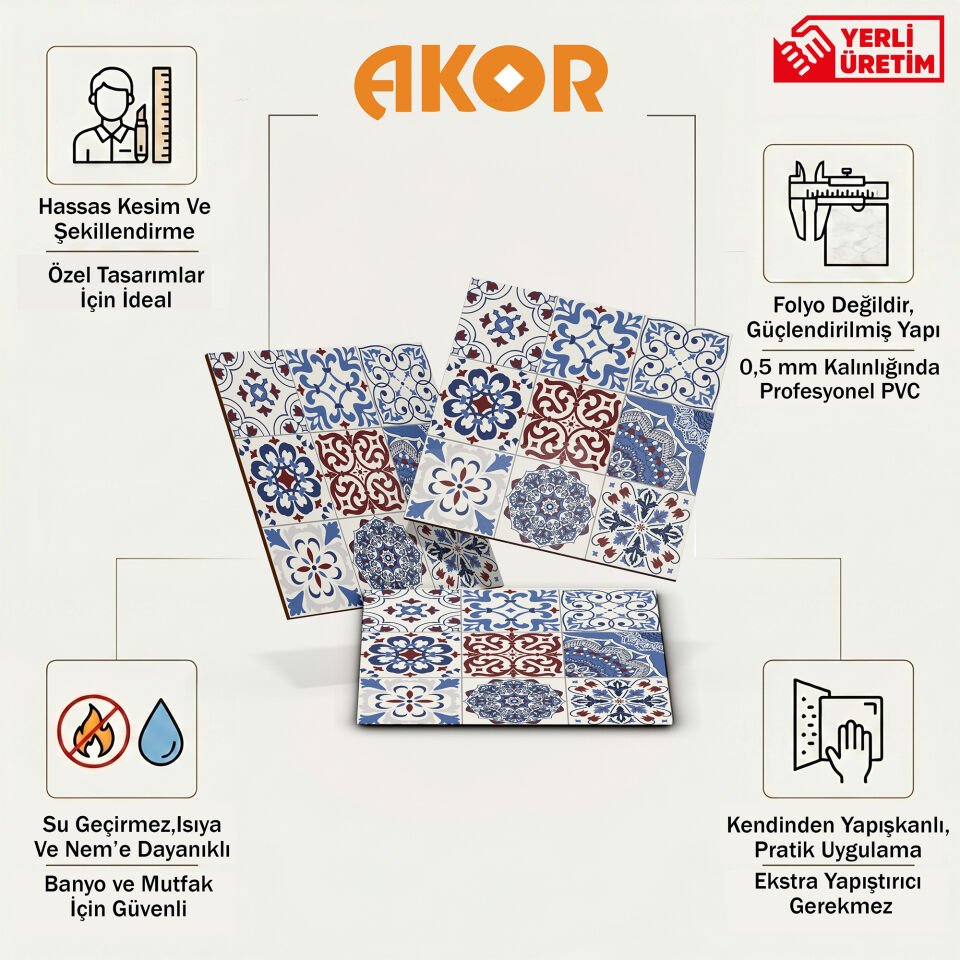Kendinden Yapışkanlı PVC Duvar & Zemin Kaplama 30x30 cm Suya Dayanıklı Dekoratif Panel