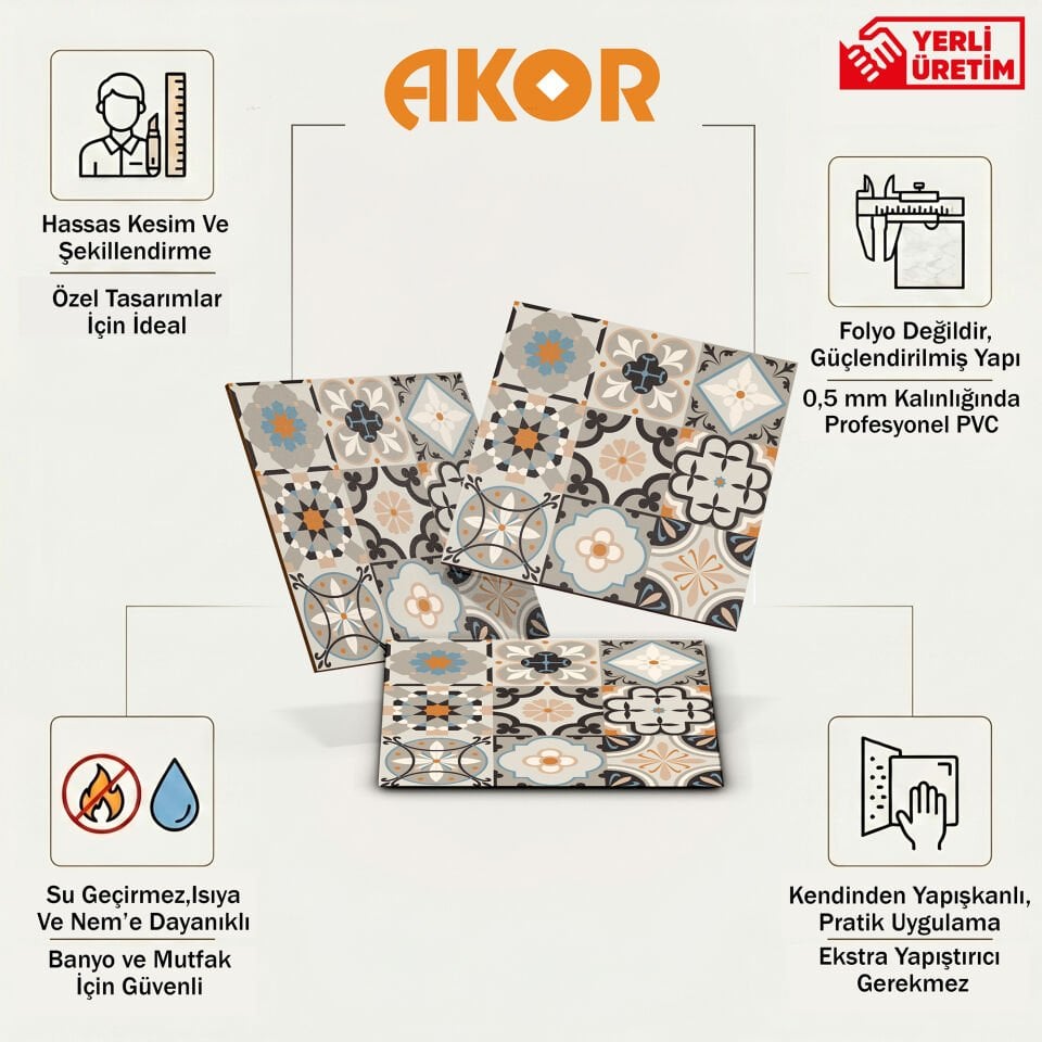 Kendinden Yapışkanlı PVC Duvar & Zemin Kaplama 30x30 cm Suya Dayanıklı Dekoratif Panel