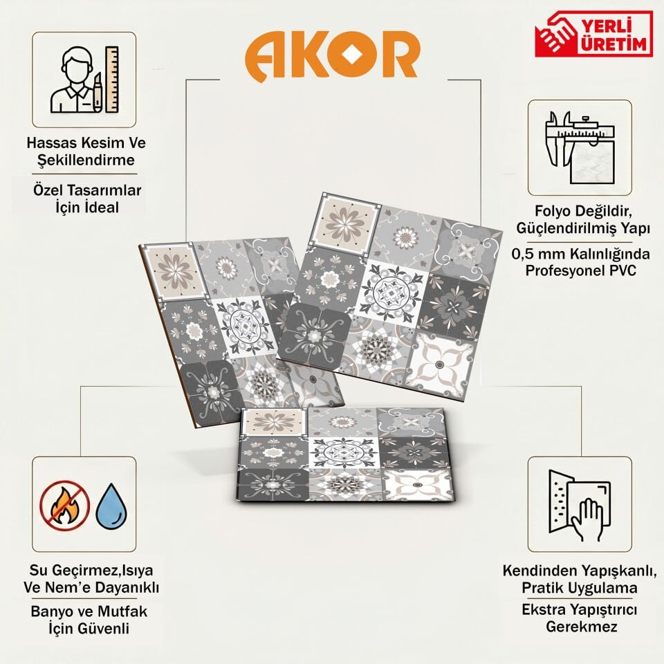 Kendinden Yapışkanlı PVC Duvar & Zemin Kaplama 30x30 cm Suya Dayanıklı Dekoratif Panel