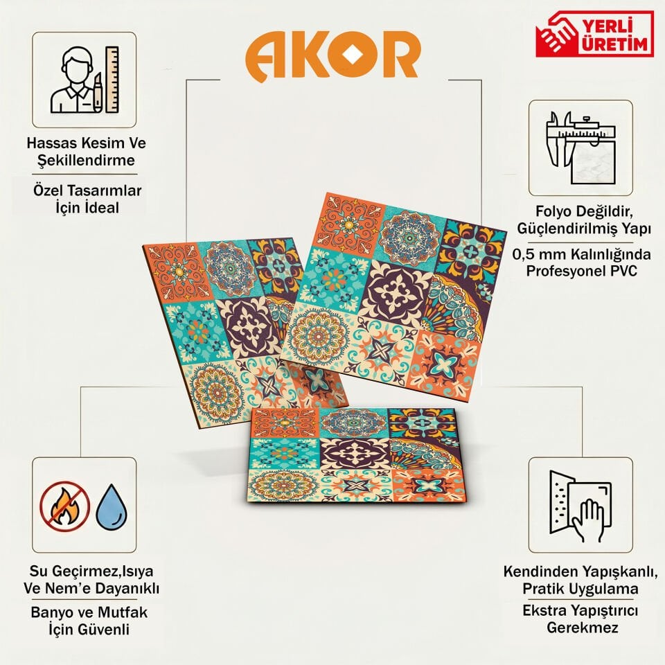Kendinden Yapışkanlı PVC Duvar & Zemin Kaplama 30x30 cm Suya Dayanıklı Dekoratif Panel