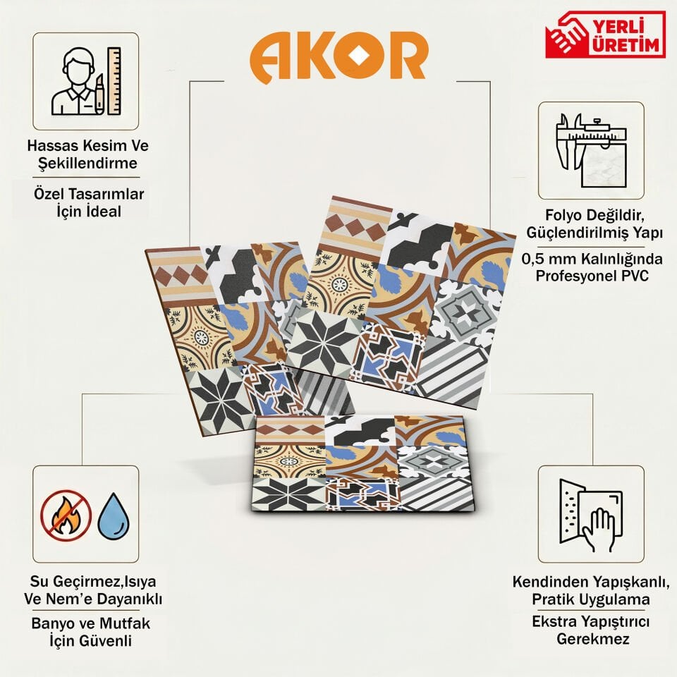 Kendinden Yapışkanlı PVC Duvar & Zemin Kaplama 30x30 cm Suya Dayanıklı Dekoratif Panel