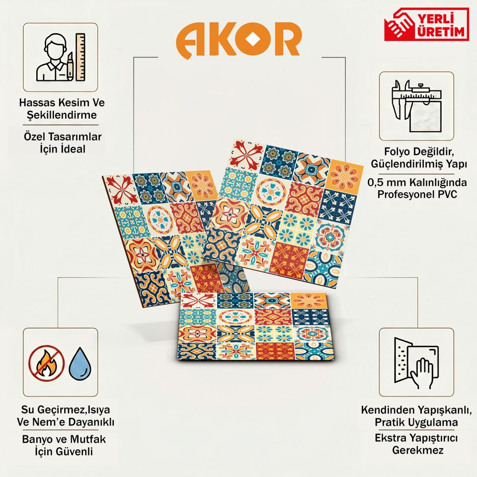 Kendinden Yapışkanlı PVC Duvar & Zemin Kaplama 30x30 cm Suya Dayanıklı Dekoratif Panel