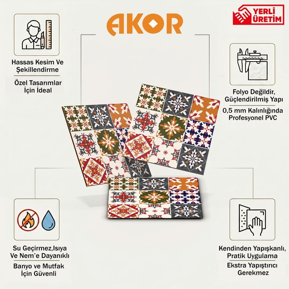 Kendinden Yapışkanlı PVC Duvar & Zemin Kaplama 30x30 cm Suya Dayanıklı Dekoratif Panel