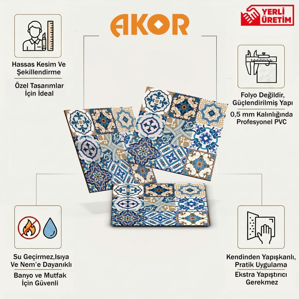 Kendinden Yapışkanlı PVC Duvar & Zemin Kaplama 30x30 cm Suya Dayanıklı Dekoratif Panel