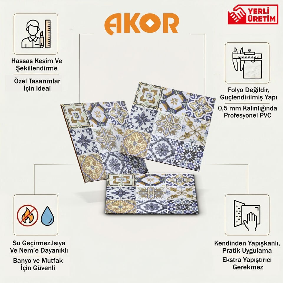 Kendinden Yapışkanlı PVC Duvar & Zemin Kaplama 30x30 cm Suya Dayanıklı Dekoratif Panel