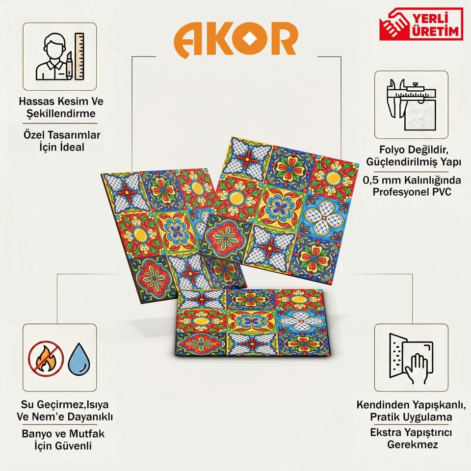 Kendinden Yapışkanlı PVC Duvar & Zemin Kaplama 30x30 cm Suya Dayanıklı Dekoratif Panel