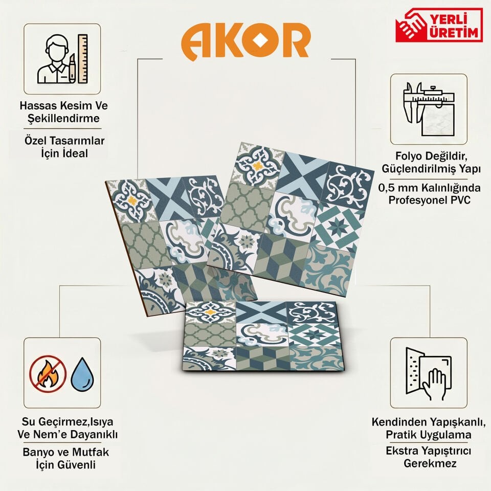 Kendinden Yapışkanlı PVC Duvar & Zemin Kaplama 30x30 cm Suya Dayanıklı Dekoratif Panel