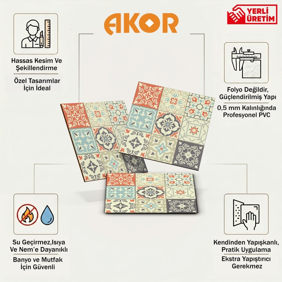 Kendinden Yapışkanlı PVC Duvar & Zemin Kaplama 30x30 cm Suya Dayanıklı Dekoratif Panel
