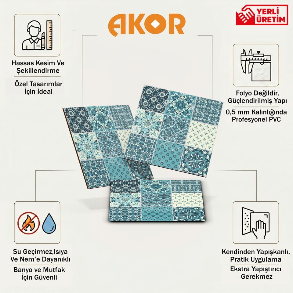 Kendinden Yapışkanlı PVC Duvar & Zemin Kaplama 30x30 cm Suya Dayanıklı Dekoratif Panel