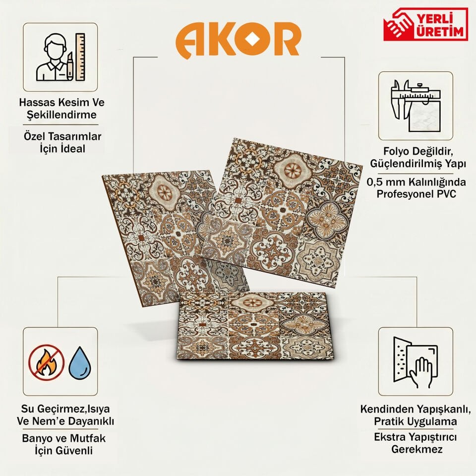 Kendinden Yapışkanlı PVC Duvar & Zemin Kaplama 30x30 cm Suya Dayanıklı Dekoratif Panel