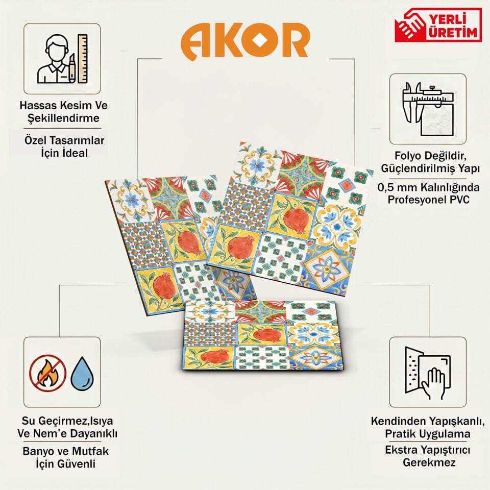 Kendinden Yapışkanlı PVC Duvar & Zemin Kaplama 30x30 cm Suya Dayanıklı Dekoratif Panel