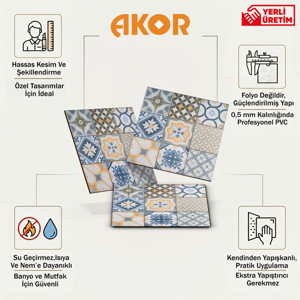 Kendinden Yapışkanlı PVC Duvar & Zemin Kaplama 30x30 cm Suya Dayanıklı Dekoratif Panel