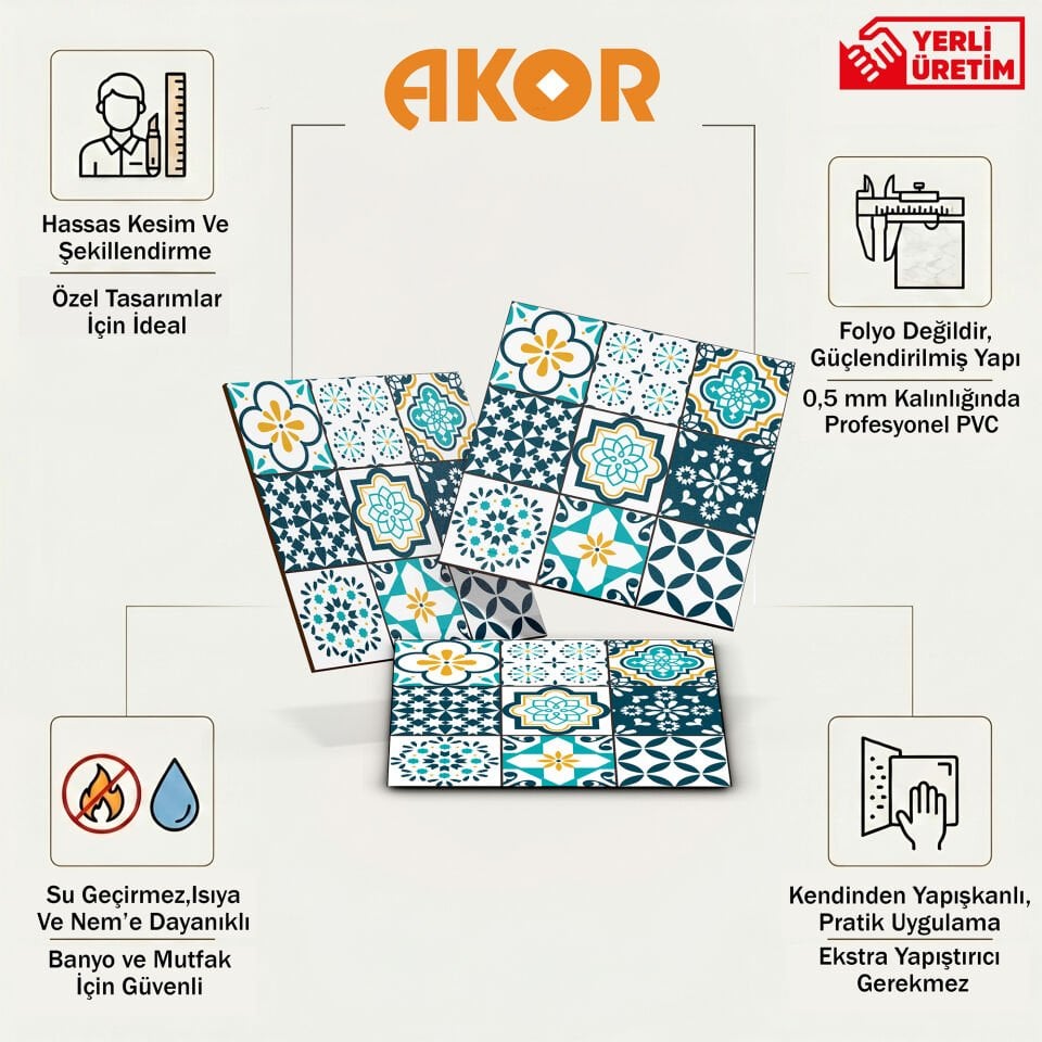 Kendinden Yapışkanlı PVC Duvar & Zemin Kaplama 30x30 cm Suya Dayanıklı Dekoratif Panel