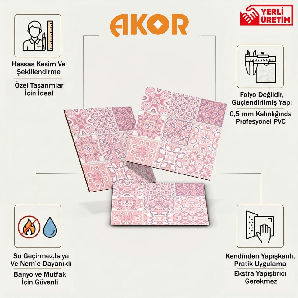 Kendinden Yapışkanlı PVC Duvar & Zemin Kaplama 30x30 cm Suya Dayanıklı Dekoratif Panel