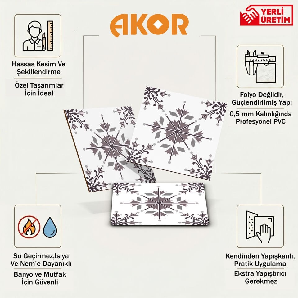Kendinden Yapışkanlı PVC Duvar & Zemin Kaplama 30x30 cm Suya Dayanıklı Dekoratif Panel