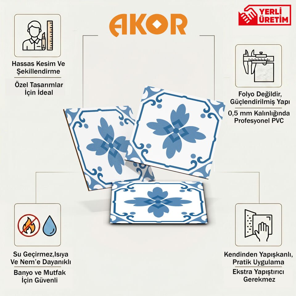 Kendinden Yapışkanlı PVC Duvar & Zemin Kaplama 30x30 cm Suya Dayanıklı Dekoratif Panel