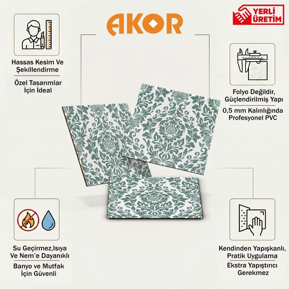 Kendinden Yapışkanlı PVC Duvar & Zemin Kaplama 30x30 cm Suya Dayanıklı Dekoratif Panel