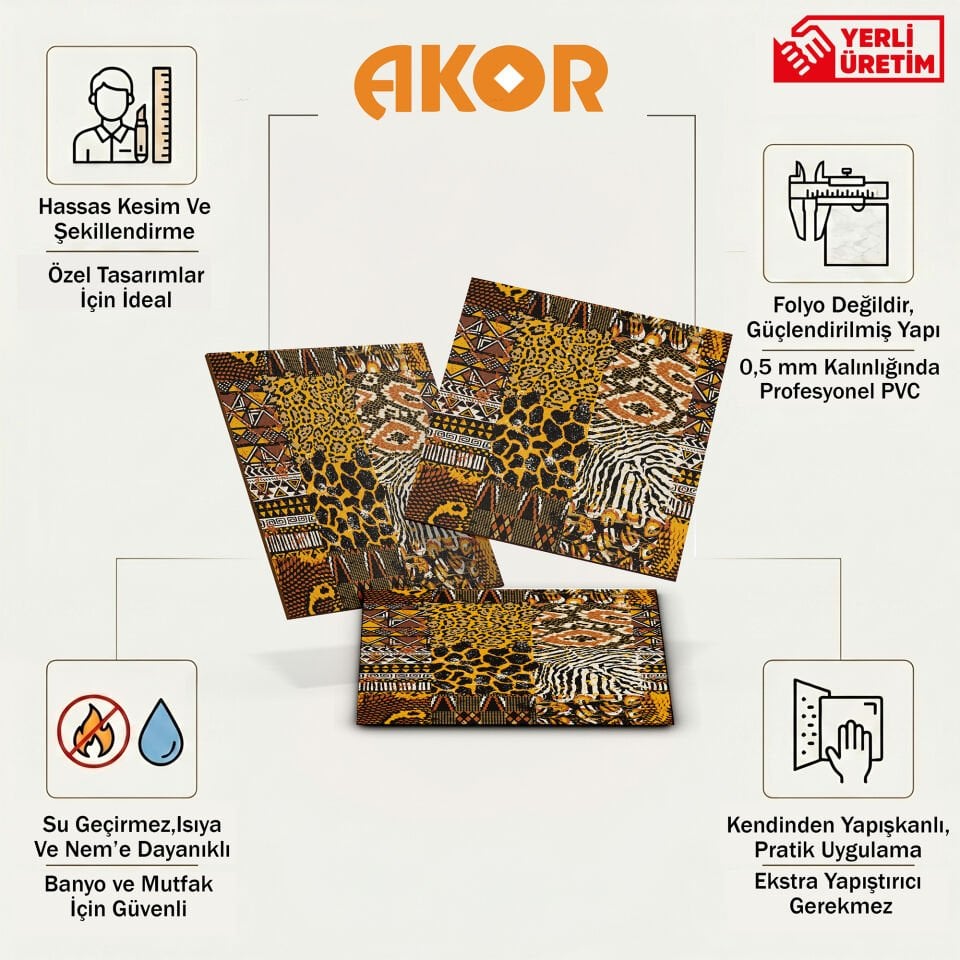 Kendinden Yapışkanlı PVC Duvar & Zemin Kaplama 30x30 cm Suya Dayanıklı Dekoratif Panel