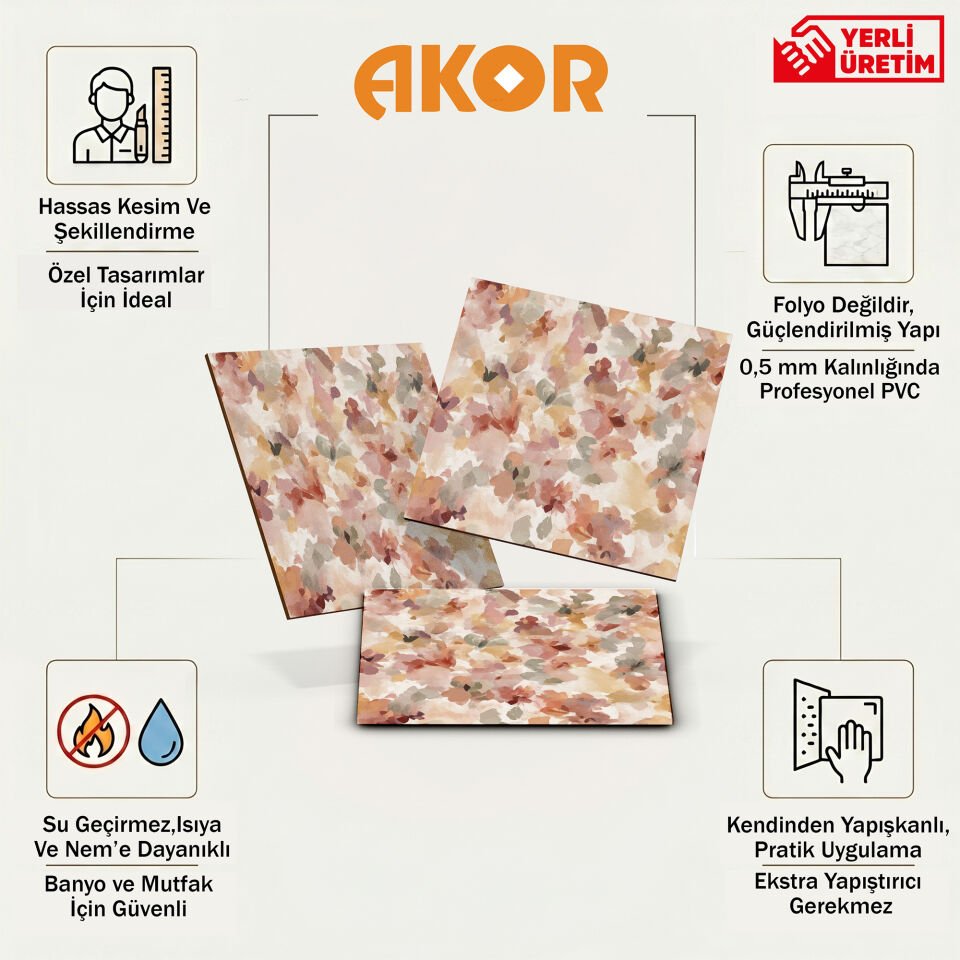 Kendinden Yapışkanlı PVC Duvar & Zemin Kaplama 30x30 cm Suya Dayanıklı Dekoratif Panel