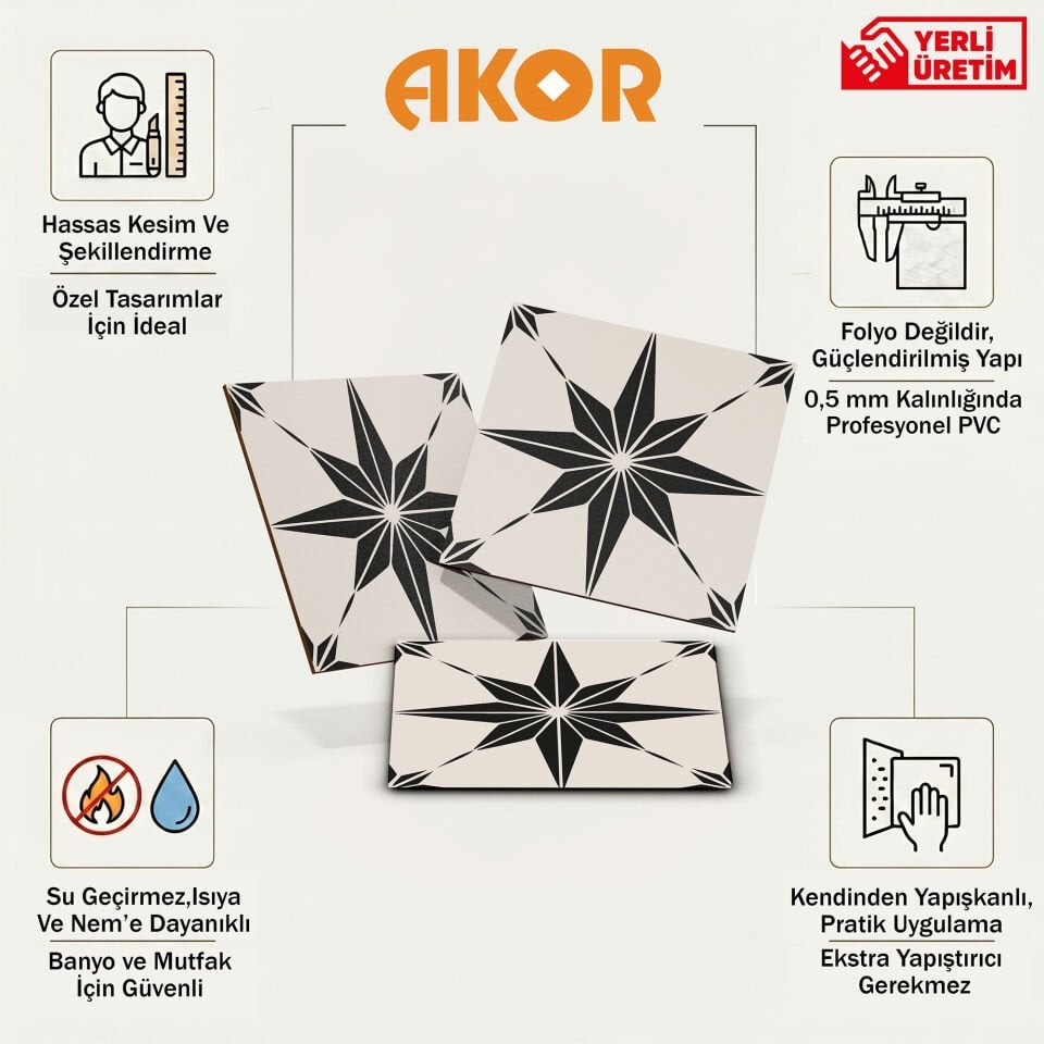 Kendinden Yapışkanlı PVC Duvar & Zemin Kaplama 30x30 cm Suya Dayanıklı Dekoratif Panel