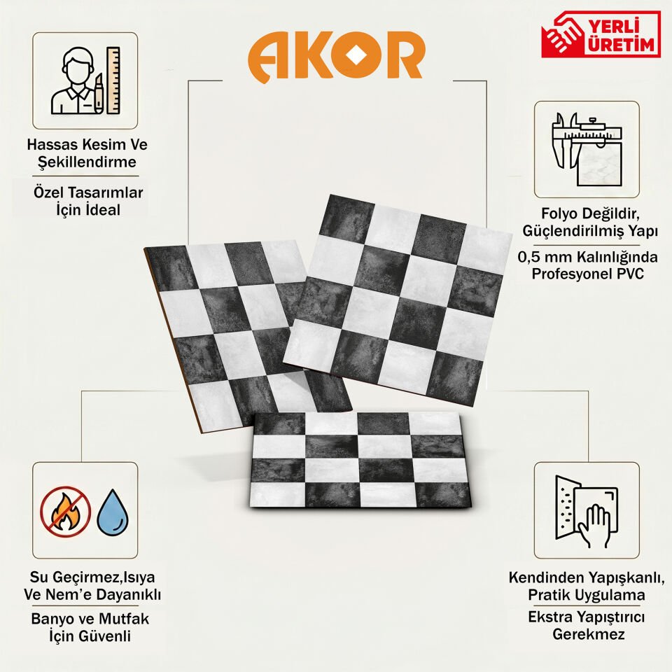Kendinden Yapışkanlı PVC Duvar & Zemin Kaplama 30x30 cm Suya Dayanıklı Dekoratif Panel