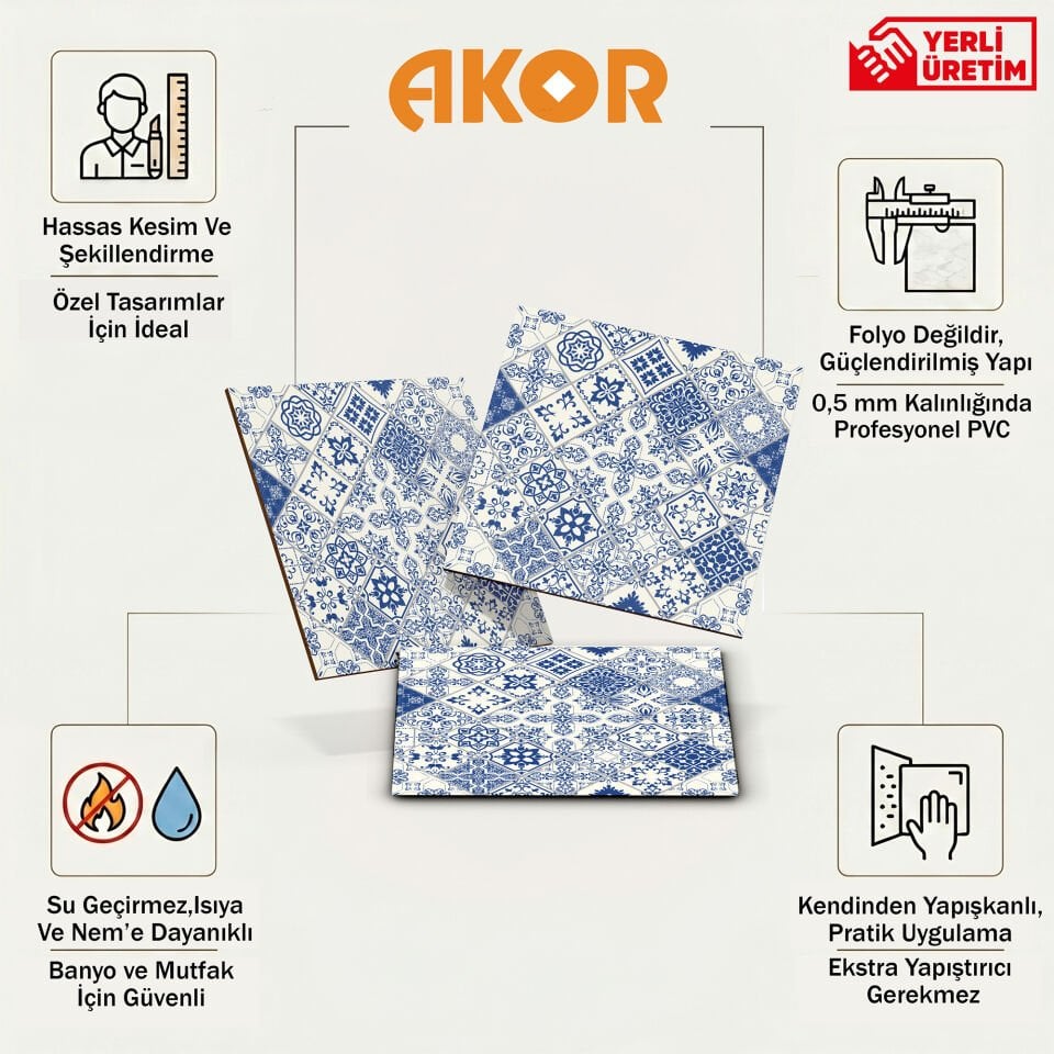 Kendinden Yapışkanlı PVC Duvar & Zemin Kaplama 30x30 cm Suya Dayanıklı Dekoratif Panel