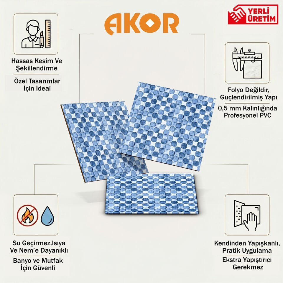 Kendinden Yapışkanlı PVC Duvar & Zemin Kaplama 30x30 cm Suya Dayanıklı Dekoratif Panel