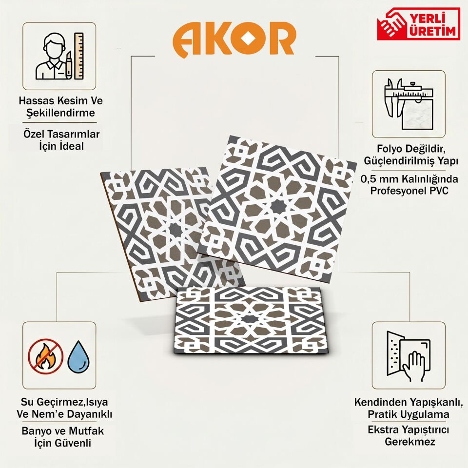Kendinden Yapışkanlı PVC Duvar & Zemin Kaplama 30x30 cm Suya Dayanıklı Dekoratif Panel
